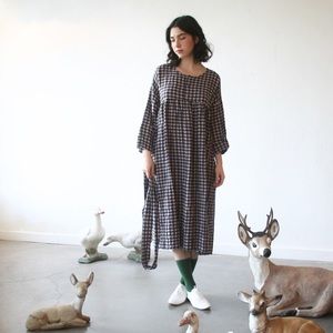Beautiful wool/linen dress in natural/navy gingham
